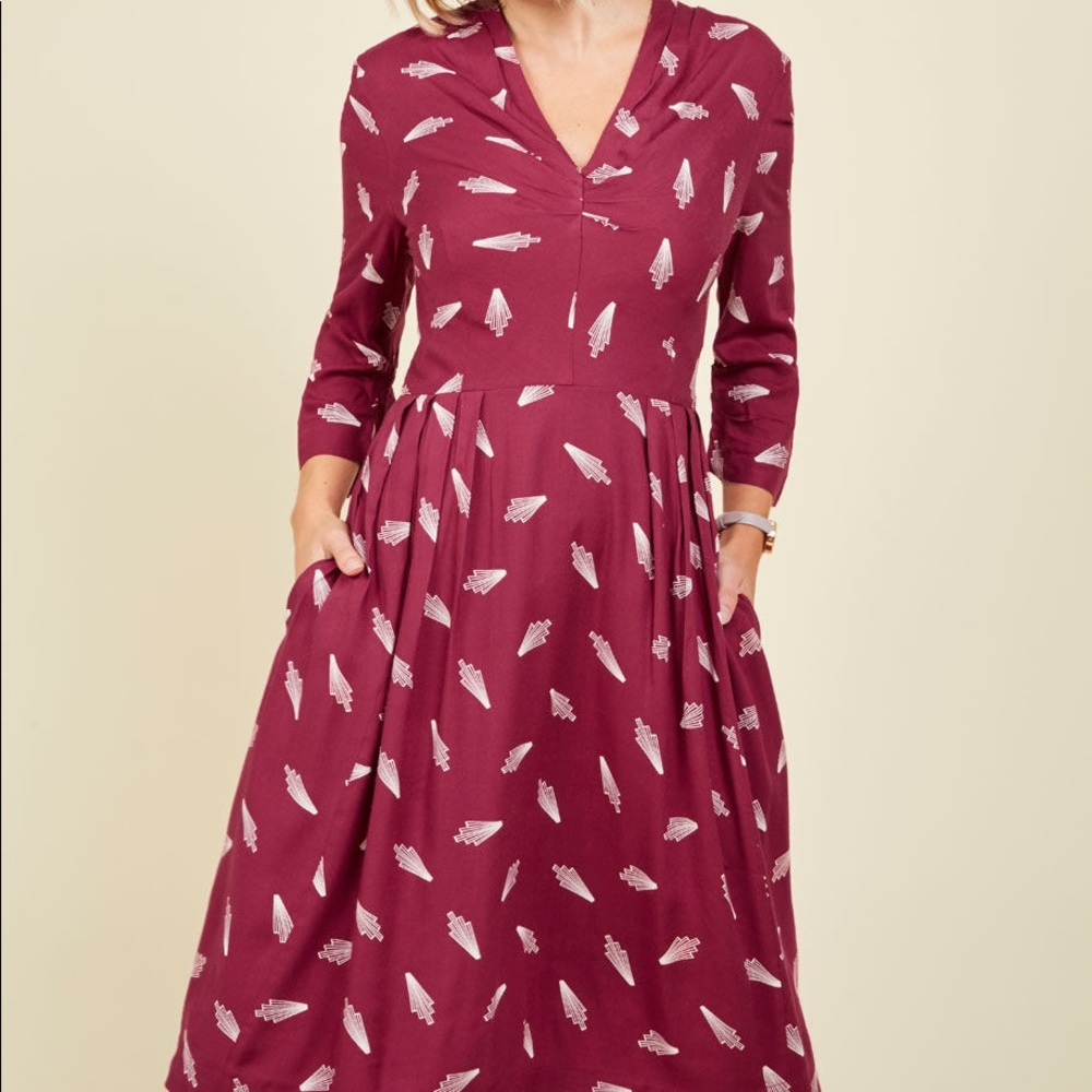 Emily and Fin Deco Modcloth Magenta Midi Dress